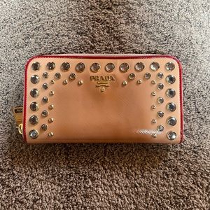 Prada rose saffiano bijou jewel leather long zip wallet